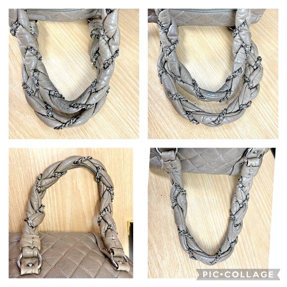 CHANEL Lady Braid Taupe Tan Chain Bowler Bag Quilted Boston Leather CC Auth - Picture 14 of 16